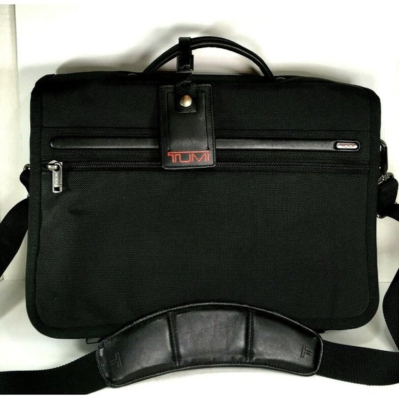 Tumi Large Black Canvas Expandable Briefcase Laptop Bag - Picture 1 of 12